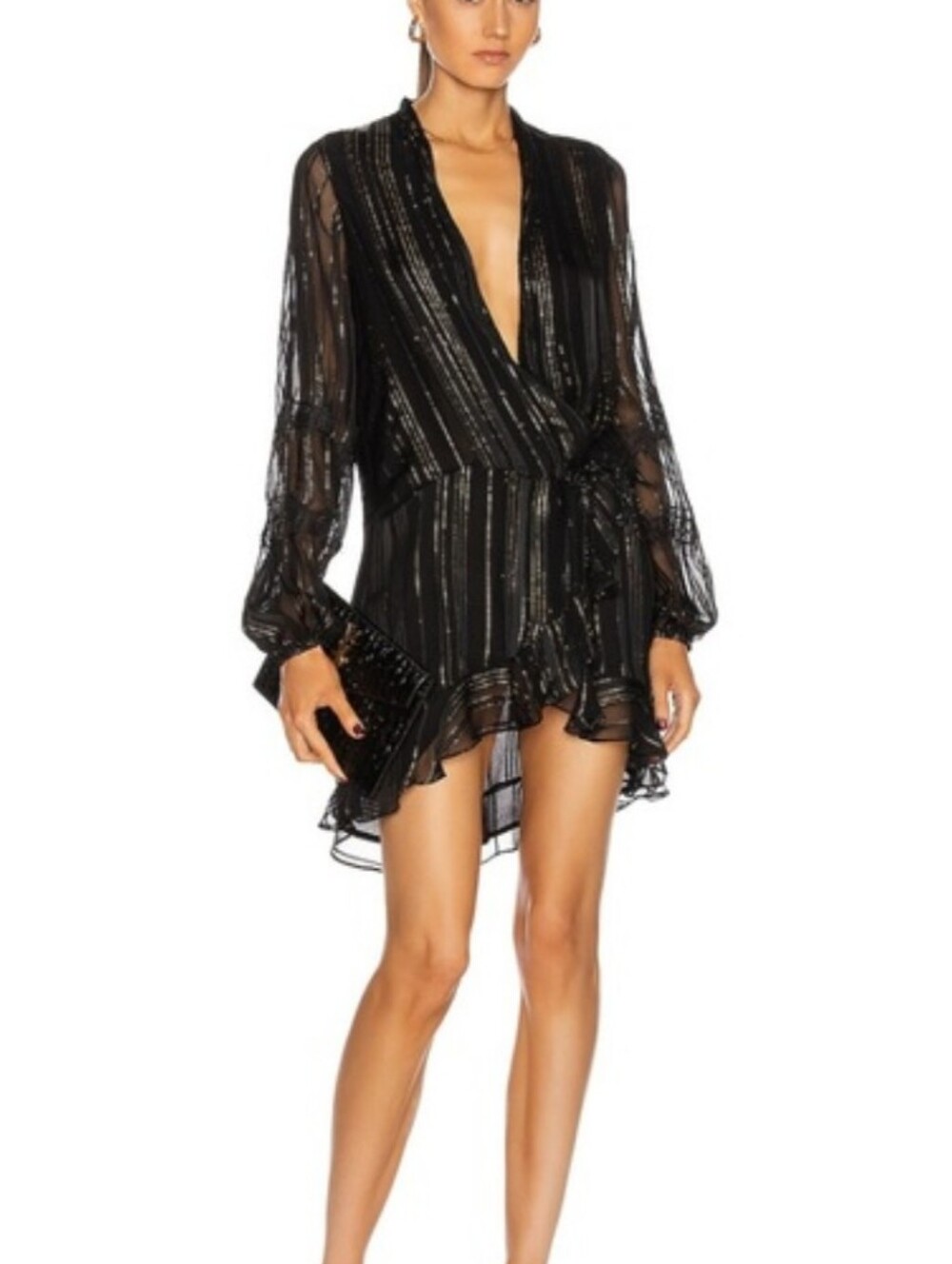 Rococo Sand Black Wrap Mini Dress